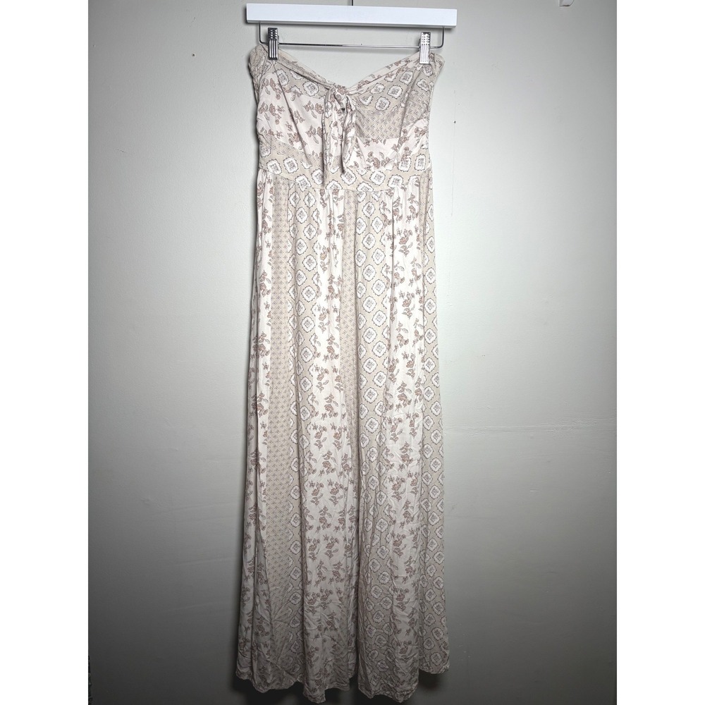 VICI Carmella Strapless Smocked Jumpsuit Large Cream Floral Wide Leg Boho - Picture 5 of 10